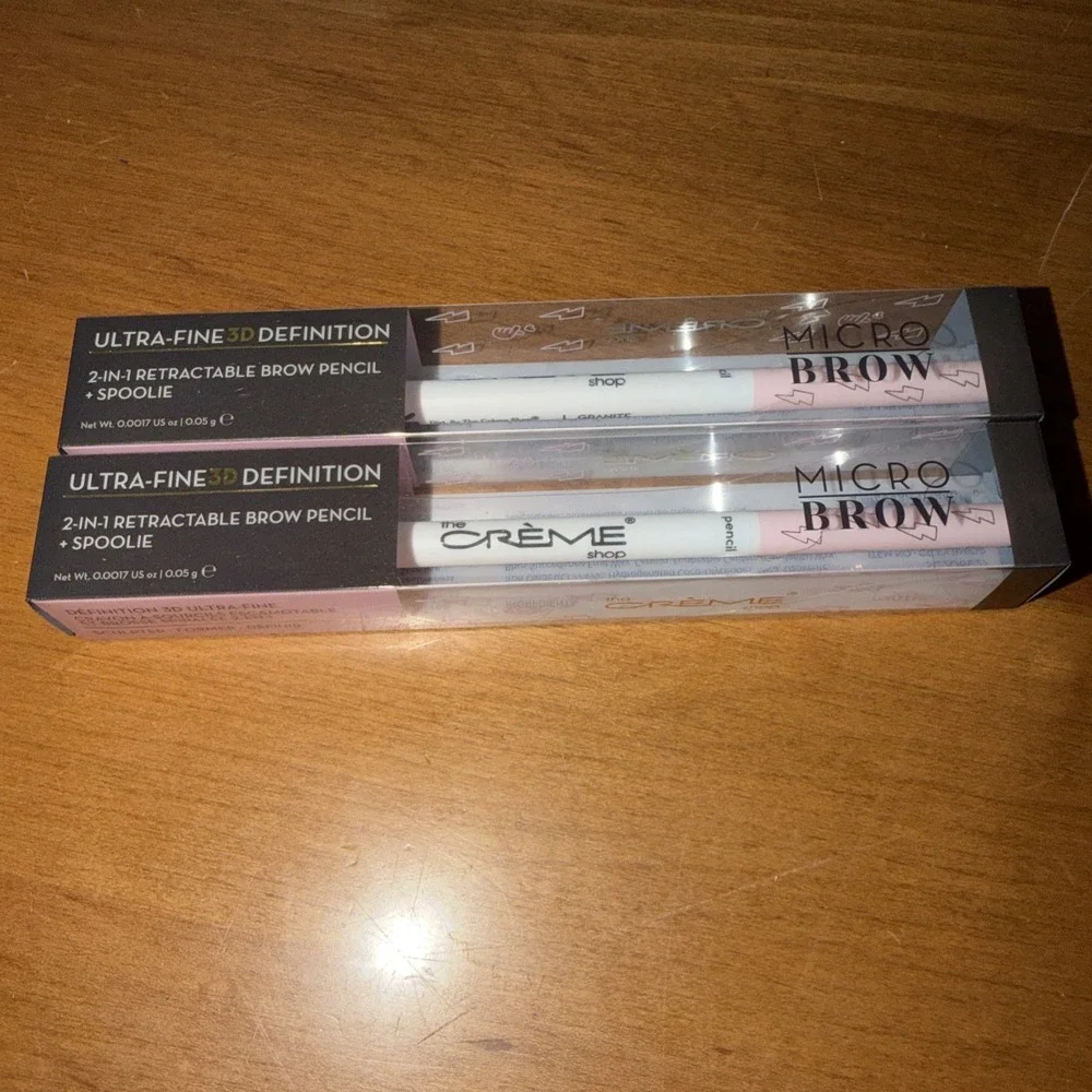 The Creme Shop Micro Brow Pencil & Spoolie-Ultra Fine 2 in 1 Granite LOT OF 2